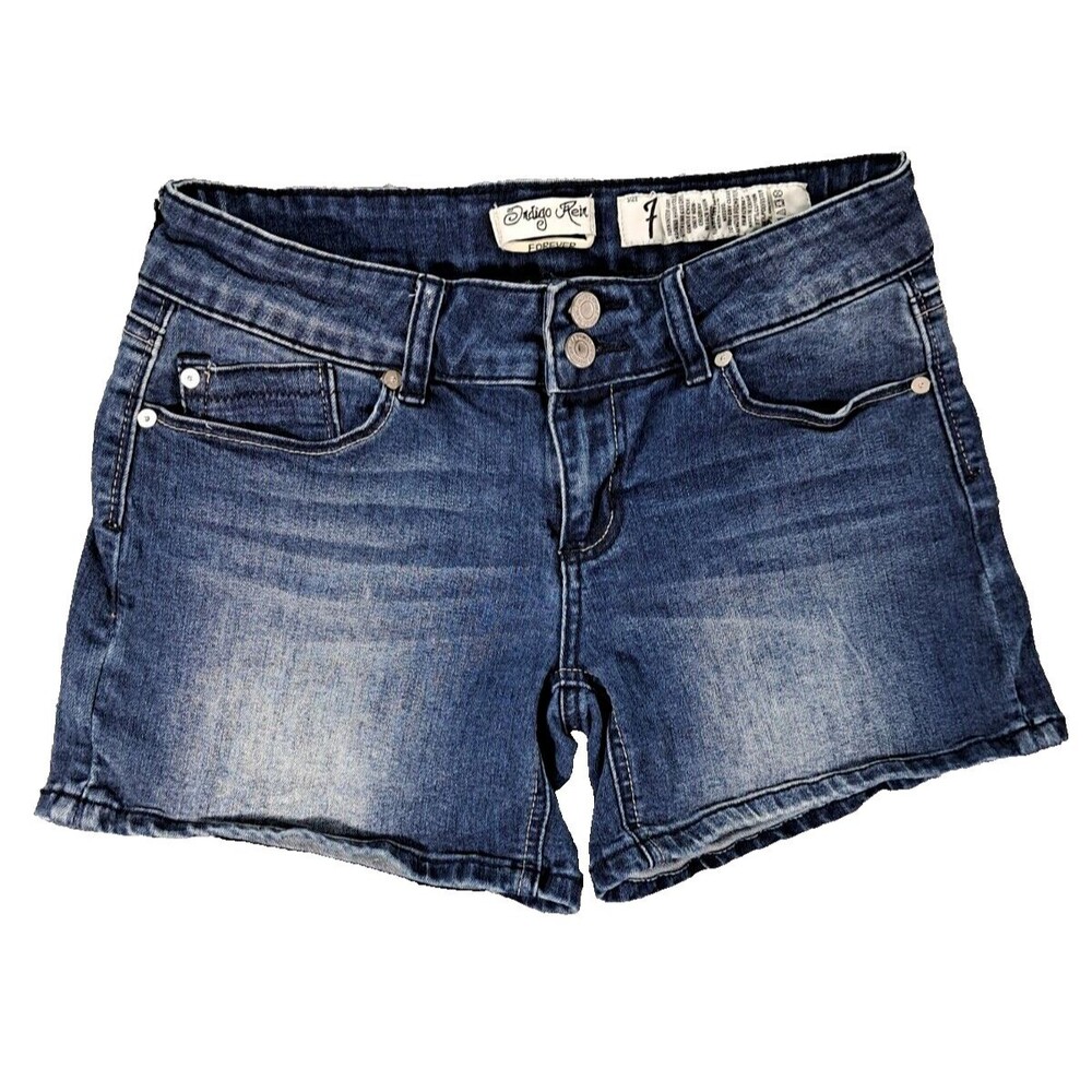 Indigo Rein Jean Shorts Womens Sz 7 29" Blue Denim Distressed Stretch Whiskers